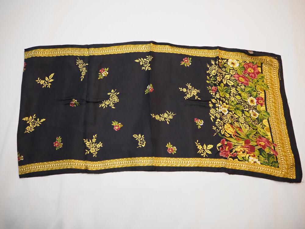 Smithsonian Institution Silk Scarf Black Gold Floral Museum 32x14in Wearable Art